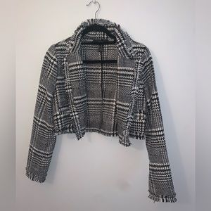 Black and White Plaid Cropped Jacket